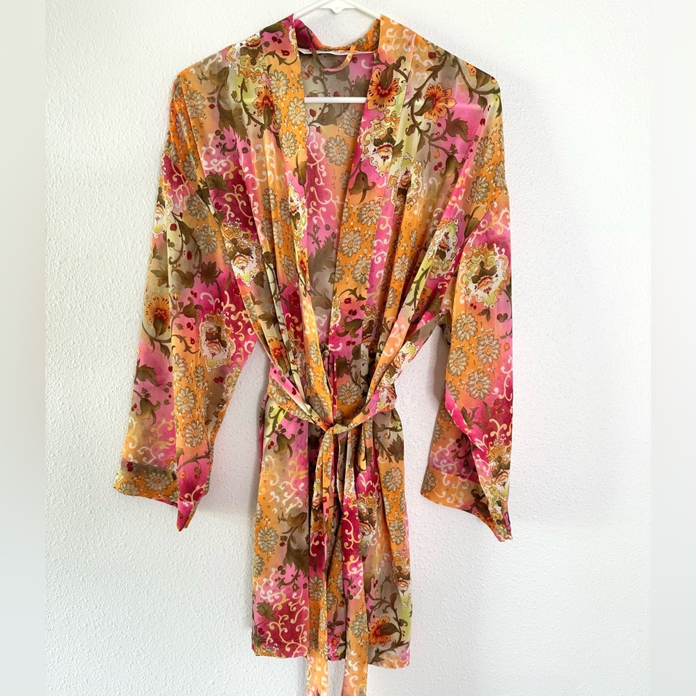 VTG Victorias Secret Colorful Floral Chiffon Robe OS
